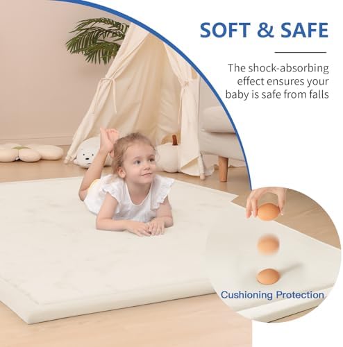 Baby Play Mat for Floor,1.3" Thick Memory Foam Tummy Time Mat,Water Repellent Soft Velvet Nursery Rug,Extra Large Non Slip for Crawling,Toddlers,Infants,Kids,Tatami Style for Living Room(Cream) - Image 3