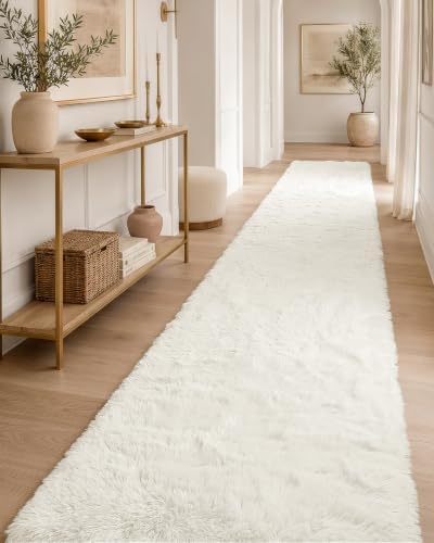 OLANLY 3x11 Machine Washable Runner Rugs for Hallway, Soft Fluffy Shaggy Bedside Rugs for Bedroom, Living Room, Indoor Floor Carpet for Kids Girls and Boys, Nursery Rooms, Home Decor Aesthetic, Ivory by OLANLY