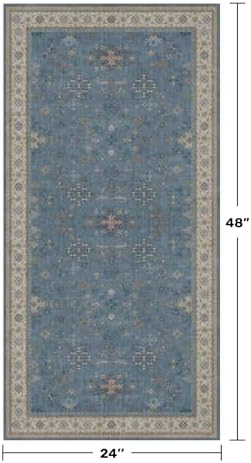 Blue 2x4 Runner Rug for Entryway Indoor, Kitchen Floor Waterproof, Bathroom, Powder Room, Washable Non Slip Low Pile Stain & Fade Resistant, Modern Eclectic Floral Decor - Image 2