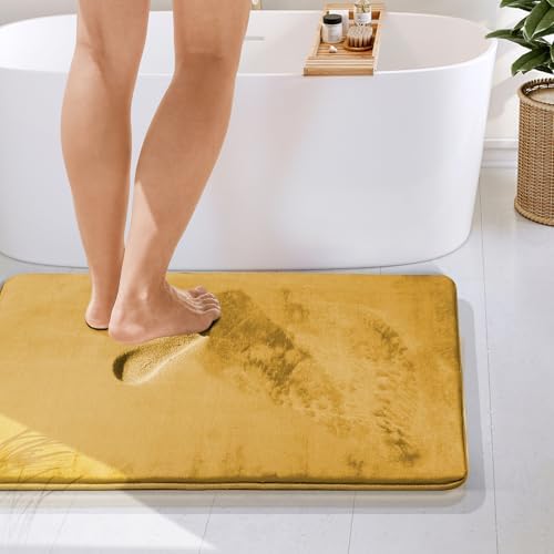 Clara Clark Bathroom Rugs, Velvet Memory Foam Bath Mat, Non-Slip Bath Rugs, Machine Wash, Dries Quickly, Ultra Soft Plush Bath Mats for Bathroom, 24 x 36, Camel Gold - Image 4