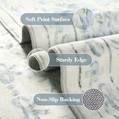 Wonnitar Bow Print Area Rug for Living Room, Ultra-Thin Blue 8x10 Washable Rug, Non Slip Soft Boho Floral Aesthetic Indoor Decor Carpet for Boys Playroom Dining Room Office - Image 4