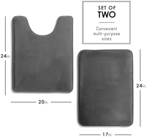Clara Clark 2 Piece Bathroom Rugs, Velvet Memory Foam Bath Mat Set, Non-Slip Bath Rugs, Machine Wash, Dries Quickly, Ultra Soft Plush Bath Mats for Bathroom, 17 x 24 + Contour, Dark Grey - Image 2