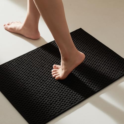 TYUU Black Bathroom Rugs Non Slip Washable, Super Absorbent Thin Bath Mat Quick Dry Low Pile Bathroom Rug, Black 20''x30'' by TYUU