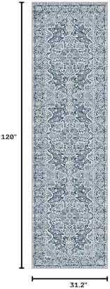 KUTA Vintage Runners for Hallways 2.6x10 Blue White Washable Kitchen Rug - Image 2