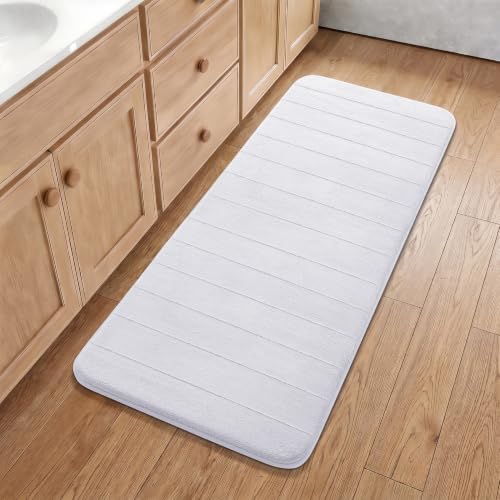 Yimobra Bathroom Runner 55"x24", Non Slip Memory Foam Bath Mat, Super Soft Water Absorbent Hallway Carpet, Machine Washable Rug for Vanity Tub Shower, White by Yimobra