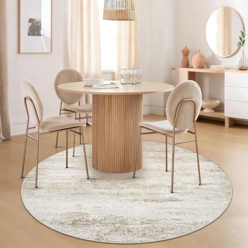 Washable Round Rug 4ft for Bedroom: Circle Neutral Soft Rug Abstract Non Slip Low Pile Modern Area Rugs for Living Room Nursery Office Dining Kids Boys Girls Room Farmhouse Dorm (Beige, 4' Round) - Image 4