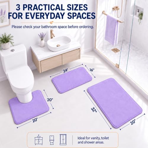 RUN HELIX Bathroom Rugs Sets 3 Piece, Soft Absorbent Memory Foam Bath Mats Set, Dry Fast Bath Mat, Machine Washable Bath Rug Set for Bathroom （Lilac） - Image 2