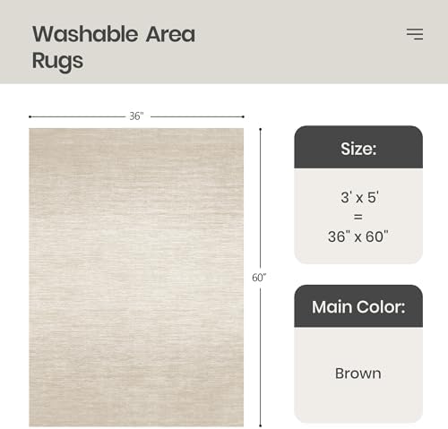 Valenrug 3x5 Rug Non Slip, Small Washable Entryway Rug for Bedroom, Brown - Image 2