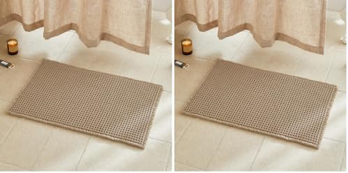TYUU Waffle Bath Mat, Boho Bathroom Rugs Non Slip Washable Super Absorbent Quick Dry Farmhouse Bathroom Decor, 30"x20" Khaki (Pack of 2) by TYUU