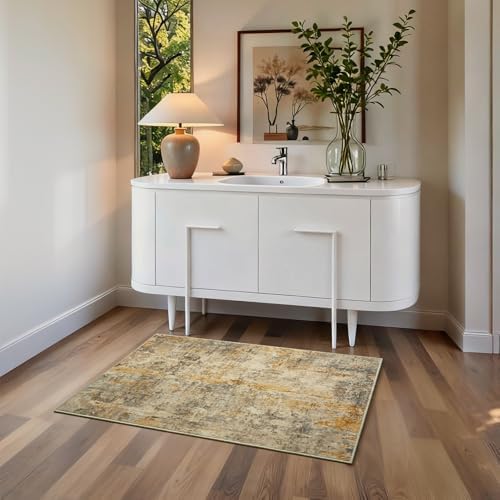 Entrance Rugs Indoor 2x3 Beige Entry Rug Washable Abstract Small Area Rug Non-Slip Low Pile Light Tan Throw Rugs for Entryway, Kitchen Floor, Front Door Indoor Door Mat, Bedroom Bedside - Image 2