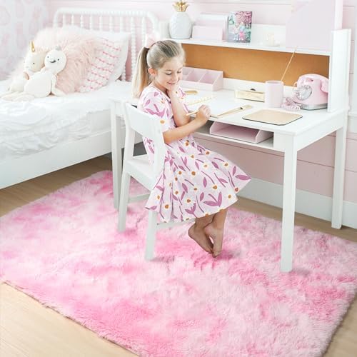 Amdrebio Pink White Fluffy Kawaii Area Rug 4x6 for Girls Bedroom Kids Room - Image 3