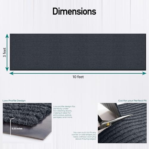 Durable Rubber Door Mat - Heavy Duty, Indoor/Outdoor, Easy Clean, Waterproof, Low-Profile Mat for Entry, Patio, Garage - Stylish (Charcoal, 10' x 3' (Mud Trapper)) - Image 2