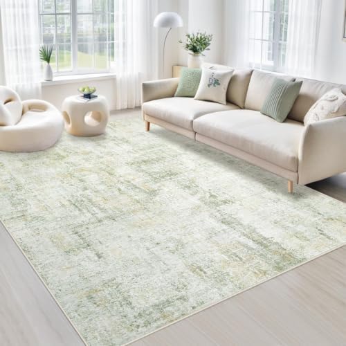 Area Rugs 5x7 Living Room: Washable Rug Modern Abstract Rugs Soft Non Slip Neutral Rug Stain Resistant Indoor Carpet for Bedroom Kitchen Dining Room Nursery Home Office Rugs(Green Brown,5'x7') by MXSANYOORUG