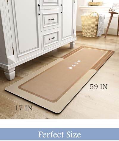 MontVoo-Bath Mat-Bath Mat Rug Non Slip Super Absorbent Stain Resistant Quick Dry Thin Bathroom Rug-Bath Mats for Bathroom Floor Bathtub Vanity-Bathmat Bath Rug Easy Care 17"x50" Brown - Image 2