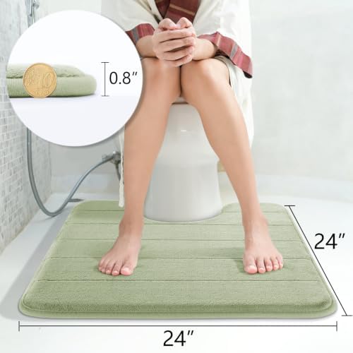 Yimobra Memory Foam Toilet Bath Mat U-Shaped, Soft and Comfortable, Super Water Absorption, Non-Slip, Thick, Machine Wash & Easier to Dry for Bathroom Commode Contour Rug, 24 X 24 Inches, Sage Green - Image 2