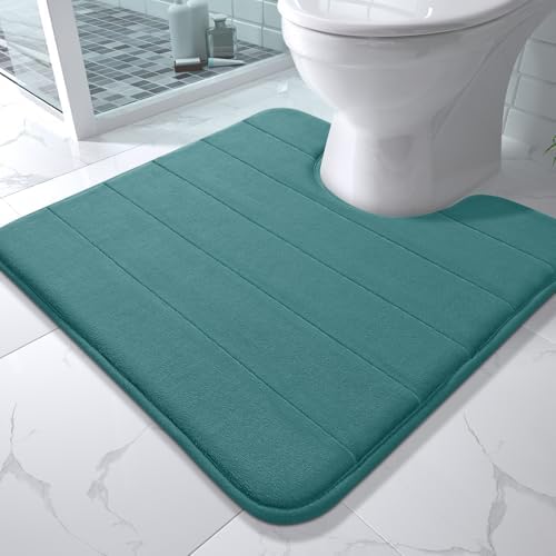Yimobra Memory Foam Toilet Bath Mat U-Shaped, Commode Contour Rug, Soft and Comfortable, Super Water Absorption, Non-Slip, Thick, Machine Wash and Easier to Dry for Bathroom, 24 X 24, Teal by Yimobra