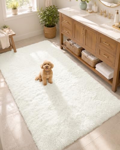 OLANLY 3x6 Machine Washable Runner Rugs for Hallway, Soft Fluffy Shaggy Bedside Rugs for Bedroom, Living Room, Indoor Floor Carpet for Kids Girls and Boys, Nursery Rooms, Home Decor Aesthetic, Ivory by OLANLY
