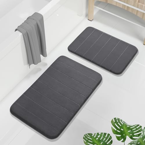 Yimobra Memory Foam Bathroom Mat Set, 31.5 x 20 & 24 x 17 in, Dark Gray by Yimobra