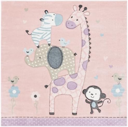 SAFAVIEH Carousel Kids Collection Area Rug - 8' Square, Blush Pink, Geometric Design, Ideal for High Traffic Areas in Living Room, Bedroom, Dining (CRK120U) by Unknown