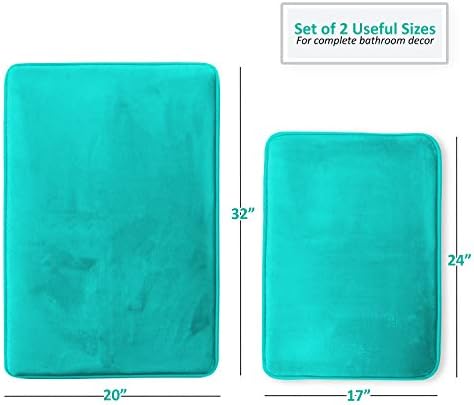 Clara Clark 2 Piece Bathroom Rugs Bath Mat Set, Velvet Memory Foam Bath Mats for Bathroom - Non-Slip, PVC Backing Bath Rugs, Washable - Dries Quickly, Teal - Image 3