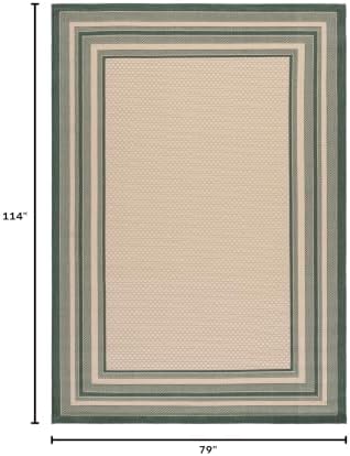 SAFAVIEH Washable Rug Outdoor Courtyard Collection - 6'7" x 9'6", Beige & Dark Green, Non-Shedding & Easy to Clean, Ideal for Patio, Backyard, Mudroom (CY8475-32212) - Image 2
