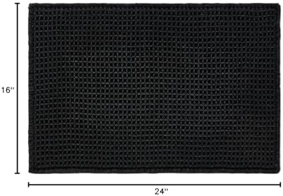 TYUU Black Waffle Bath Mat, Small Boho Bathroom Rugs Non Slip 24x16 - Image 2