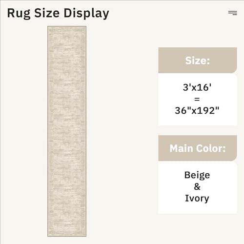 Soalmost Washable 3x16 Hallway Runner Rug Non-Slip Kitchen Entry Rugs Beige - Image 5