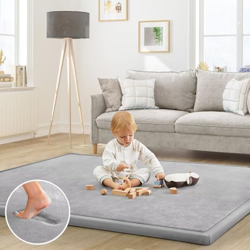 Baby Play Mat for Floor Nursery Rug Muscle Mat Area Rug Playroom Rug 39"x59" Playpen Mat Elastic Foam 1.3" Thick Crawling Mat for Babies,Toddlers, Infants, Kids,A Light Gray - Image 5