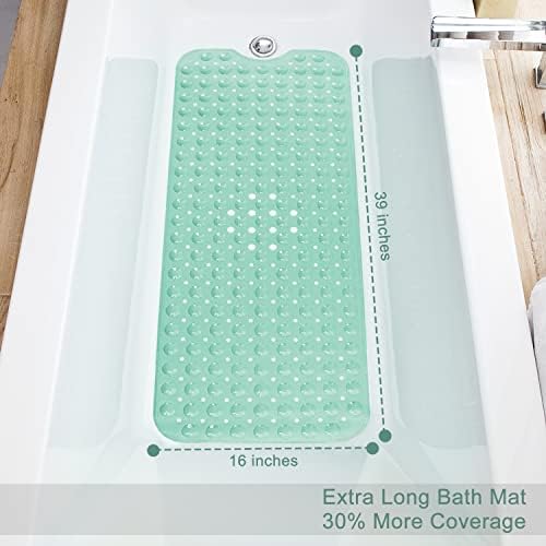 TEESHLY Bath Tub and Shower Mats, Non-Slip 39 x 16 Inch Extra Long Bathtub Mat, Machine Washable BathMat with Drain Holes, Suction Cups for Bathroom (Opaque Pale Green) - Image 4