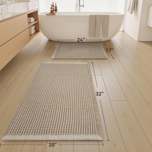 Upgraded Waffle Bath Mat Set of 2 Absorbent Bathroom Mat 17"x24" + 20"x32" - Image 2