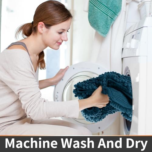 Yimobra Toilet Rug U Shaped Washable 24x20 Inch - Ultra Soft Absorbent Chenille Bath Rugs for Toilet, Quick Dry & Machine Washable, Non Slip Contour Bathroom Mat, Peacock Blue - Image 5