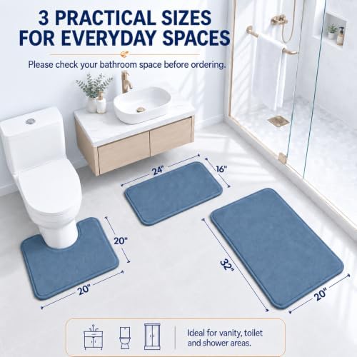 RUN HELIX Bathroom Rugs Sets 3 Piece, Soft Absorbent Memory Foam Bath Mats Set, Dry Fast Bath Mat, Machine Washable Bath Rug Set for Bathroom （Misty Blue） - Image 2