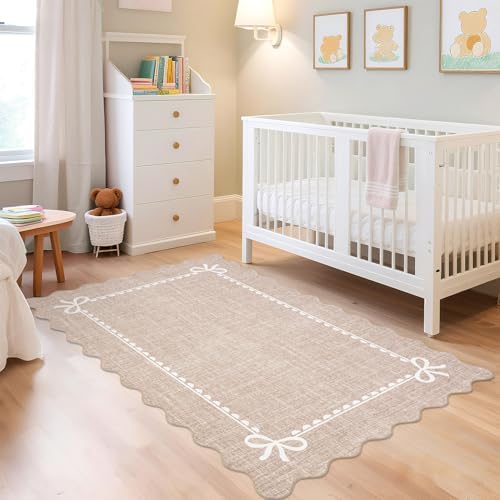 GarveeHome Scalloped Bow Rug 4x6 Washable Camel Rug for Bedroom Living Room - Image 3