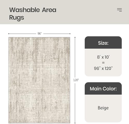 Valenrug 8x10 Area Rugs for Living Room, Abstract Large Washable Rug Beige - Image 2
