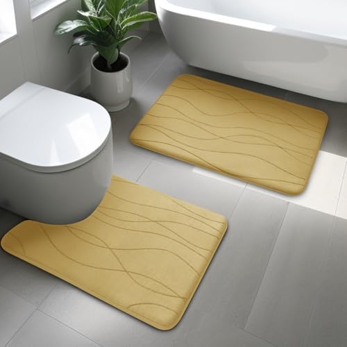 YIHOUSE Bathroom Rugs Set 2 Piece, Memory Foam Bath Mat Beige - Image 3