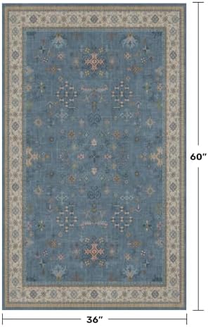 Washable Blue Rugs for Entryway Indoor - 3x5 Throw Rug for Large Kitchen, Bedroom Bedside, Laundry Room, Mudroom, Boho Eclectic Modern Décor, Non Slip Low Pile Fade Resistant - Image 2