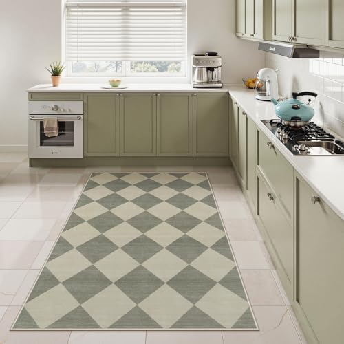 Beeiva Checkered Print Bedroom Area Rug 3x5, Non Slip Ultra Thin Washable Entryway Rug Low Pile Soft Bathroom Rugs Green, Moroccan Farmhouse Trellis Throw Rugs for Kitchen Office Kids Room - Image 4