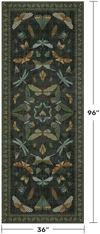 3x8 Dark Green Long Hallway Runner Rug - 8ft Washable Non Skid Wide Runner Rugs for Kitchen, Entrance, Boho Insect Indoor Décor, Low Pile & Soft Stain Resistant Carpet - Image 2
