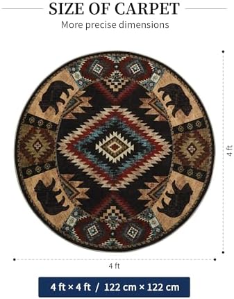YIHOUSE Washable Western Cabin Round Rug, 4ft - Image 2