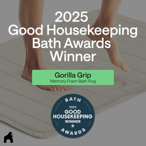 GORILLA GRIP Absorbent Memory Foam Bath and Shower Mat, 36x24, Champagne - Image 6
