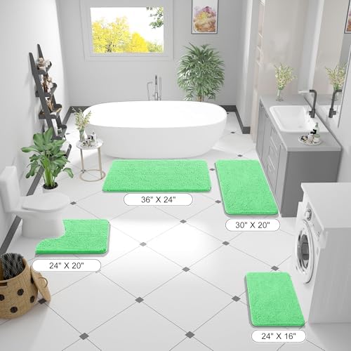 OLANLY Small Bathroom Rugs 24x16, Extra Soft Absorbent Chenille Bath Rugs, Rubber Backing Quick Dry, Machine Washable Bath Mats for Bathroom Floor, Tub and Shower, Home Decor Accessories, Mint Green - Image 2