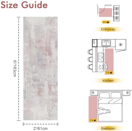 2x6 Ft Abstract Washable Runner Area Rugs for Hallway Dusty Pink - Image 2