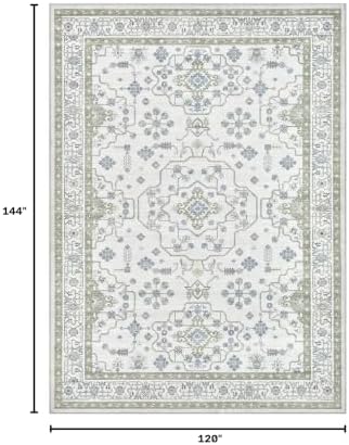 Area Rug 10x12 for Living Room - Washable Oriental Vintage Floral Distressed Large Indoor Carpets with Non Slip Back for Bedroom Dining Room Nursery Office Home Decor -Light Green - Image 2