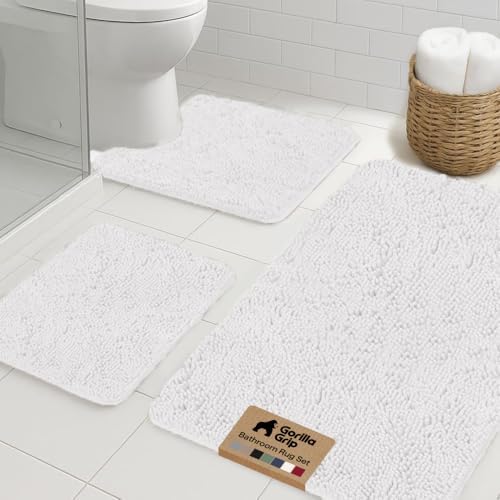 GORILLA GRIP Area Rug Sets and Oval Toilet Base, 3 Piece White by GorillaGrip
