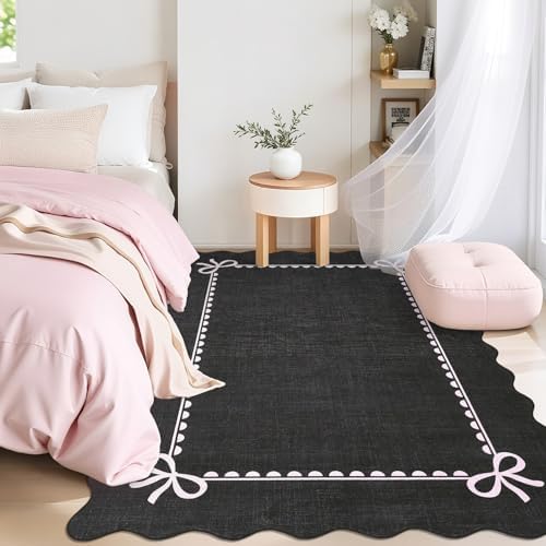 GarveeHome Scalloped Bow Rug 3x5 Washable Rug for Living Room, Black Pink - Image 3