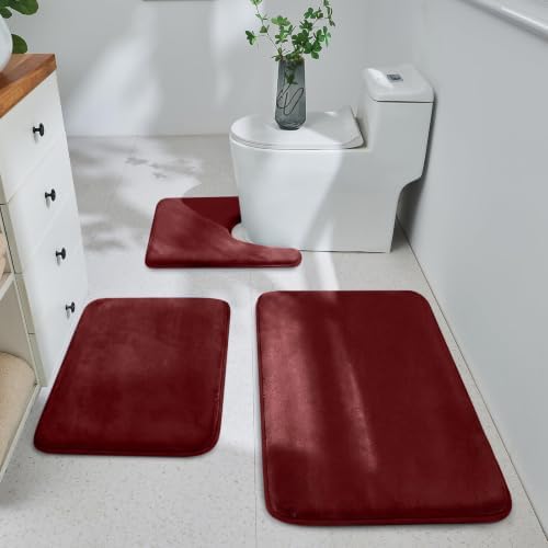 HUXMEYSON 3-Piece Memory Foam Bathroom Rug Set, Red by HUXMEYSON