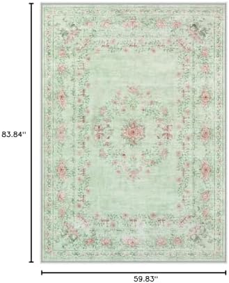 Wonnitar Floral Bow Print Washable Rugs 5x7, Sage Green Rug for Living Room, Ultra-Thin Non Slip Soft Boho Carpet for Dining Room Bedroom Kid Room Playroom, Light Green - Image 2