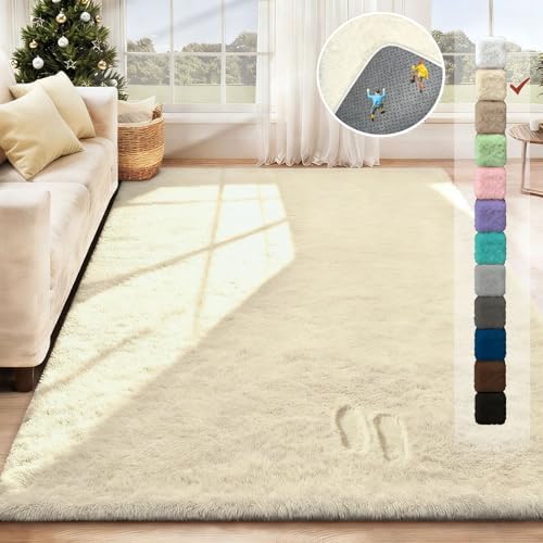 5x8 Area Rug for Living Room: Fluffy Shag Soft Washable Rugs Fuzzy Plush Indoor Carpet for Bedroom Nursery Playroom Dorm Kids Girls Boys Room (Cream White, 5'x8') - Image 2