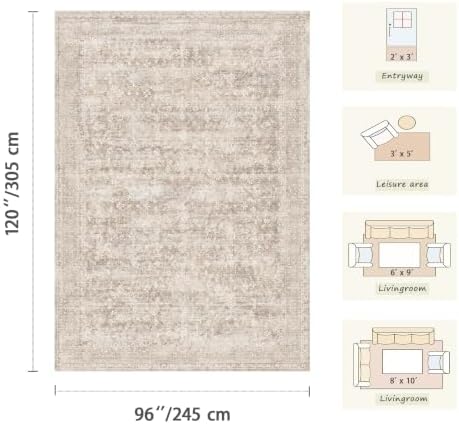 Beige 8x10 Area Rugs for Living Room Netural Large Washable Rugs - Image 2