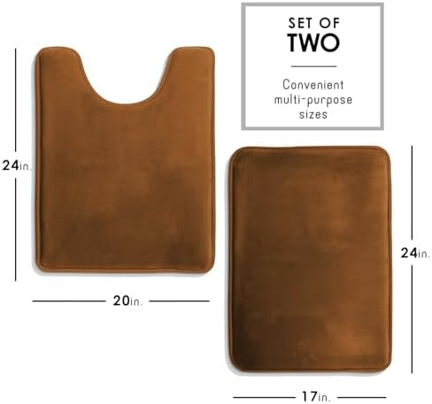 Clara Clark 2 Piece Bathroom Rugs, Velvet Memory Foam Bath Mat Set, Non-Slip Bath Rugs, Machine Wash, Dries Quickly, Ultra Soft Plush Bath Mats for Bathroom, 17 x 24 + Contour, Brown - Image 2
